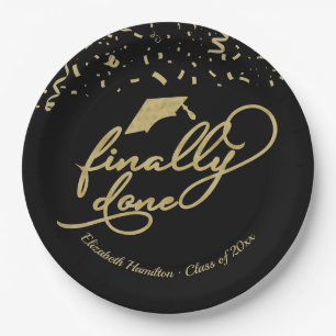 Finally Done Gold Calligraphy Graduation Party Paper Plate