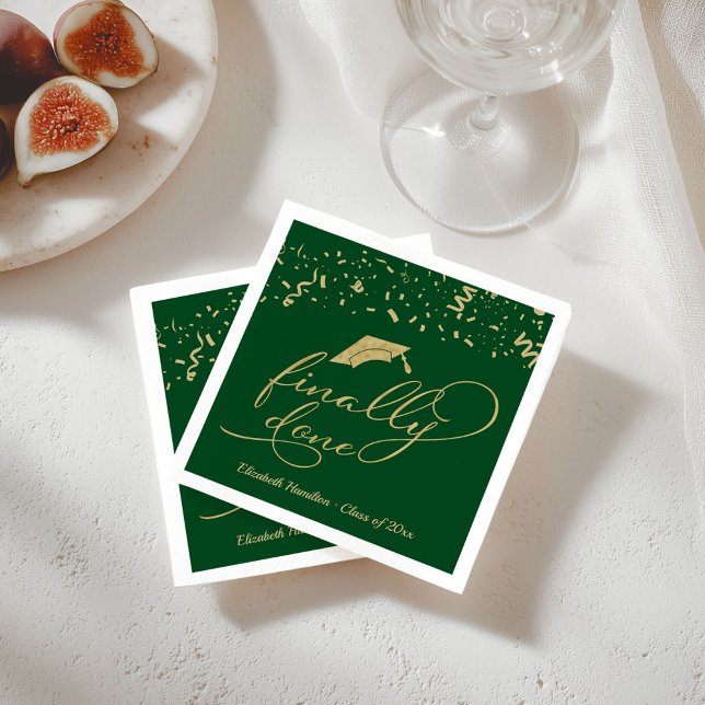 Finally Done Gold Script Green Graduation Party Napkin (Creator Uploaded)