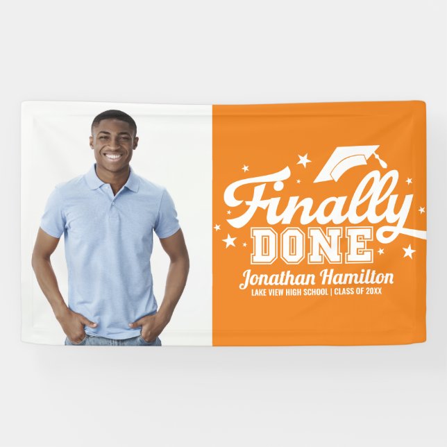 Finally Done Orange Graduation Party Photo Banner (Horizontal)