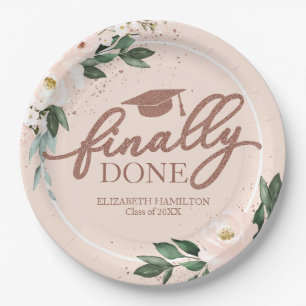 Finally Done Pink Blush Floral Graduation Party Paper Plate