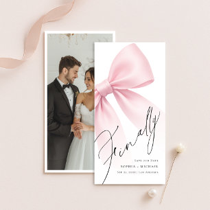 Finally Elegant Modern Pink Bow Photo Bookmark Save The Date