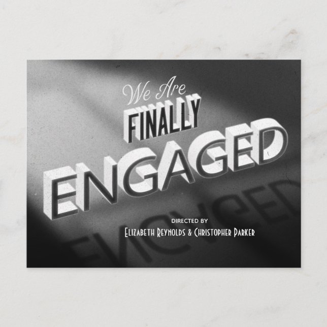 Finally Engaged Movie Black White Save The Date Postcard (Front)