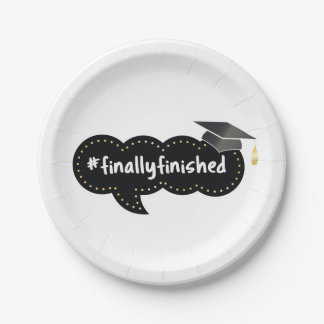 Finally Finished Graduation Black Bubble Paper Plate