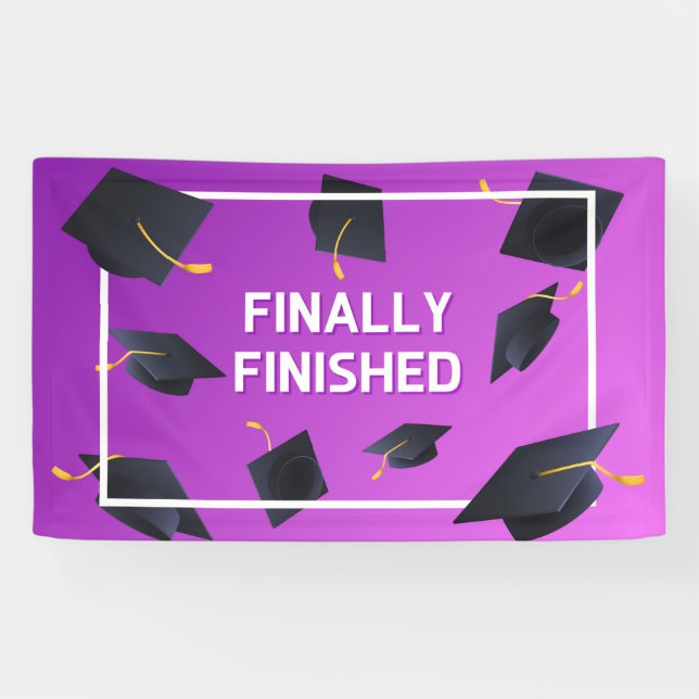 Finally Finished Graduation Caps Banner (Horizontal)
