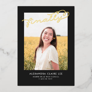Finally Gold Foil on Black Graduation Announcement