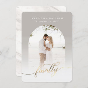 Finally Gold Script Light Grey Arch Framed Photo Save The Date