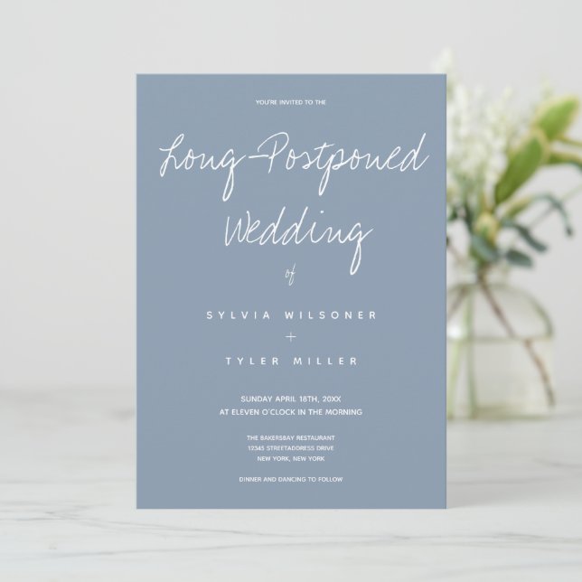 Finally Happening Wedding Blue Typography Minimal (Standing Front)