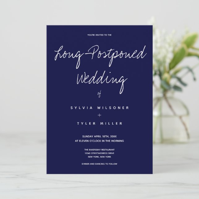 Finally Happening Wedding Dark Blue Typography (Standing Front)