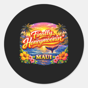 Finally Honeymooning Wedding Matching Couples Classic Round Sticker