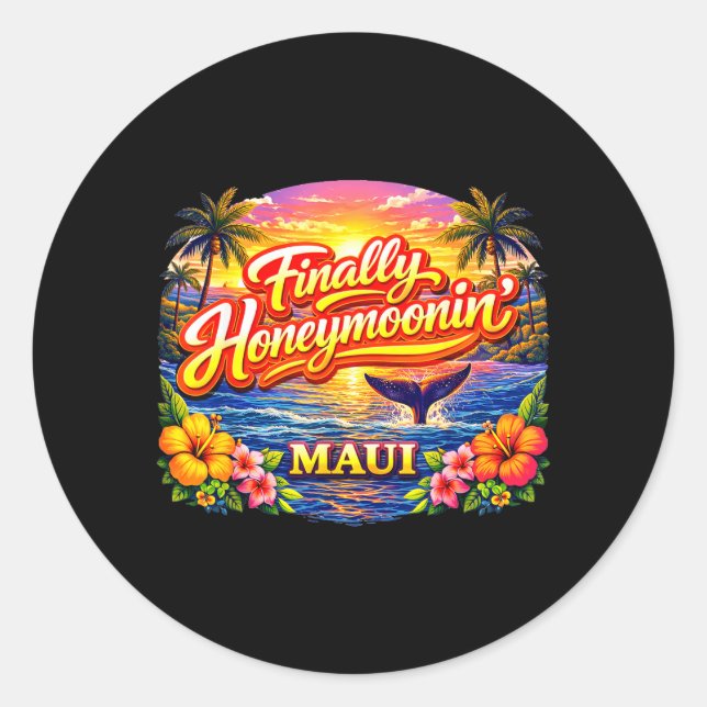 Finally Honeymooning Wedding Matching Couples Classic Round Sticker (Front)
