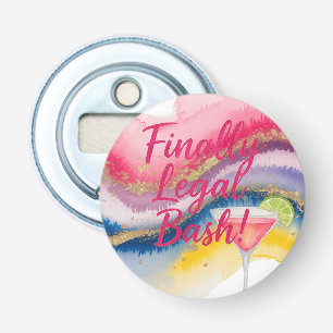 Finally Legal 21st. Watercolor Glitter Birthday Bottle Opener