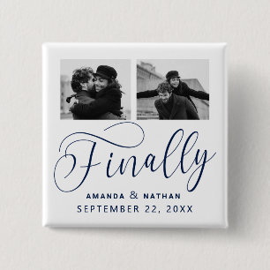 Finally Minimalist Wedding 2 Photo Save the Date 15 Cm Square Badge