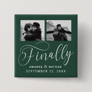 Finally Minimalist Wedding 2 Photo Save the Date 15 Cm Square Badge
