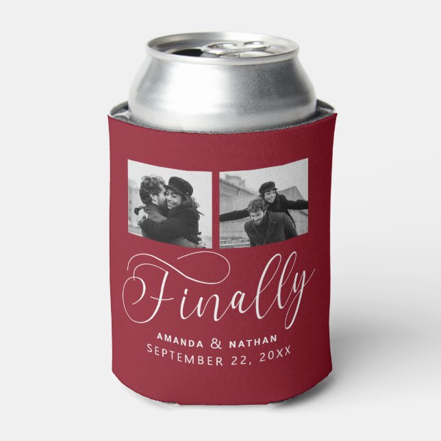 Finally Minimalist Wedding 2 Photo Save the Date Can Cooler (Can Front)