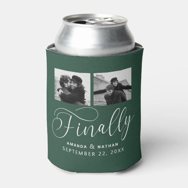 Finally Minimalist Wedding 2 Photo Save the Date Can Cooler (Can Front)