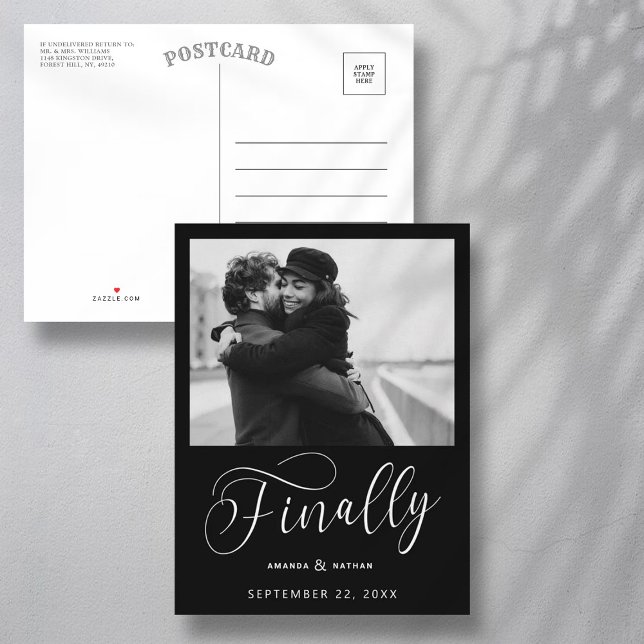 Finally Minimalist Wedding Photo Save the Date Announcement Postcard (Creator Uploaded)