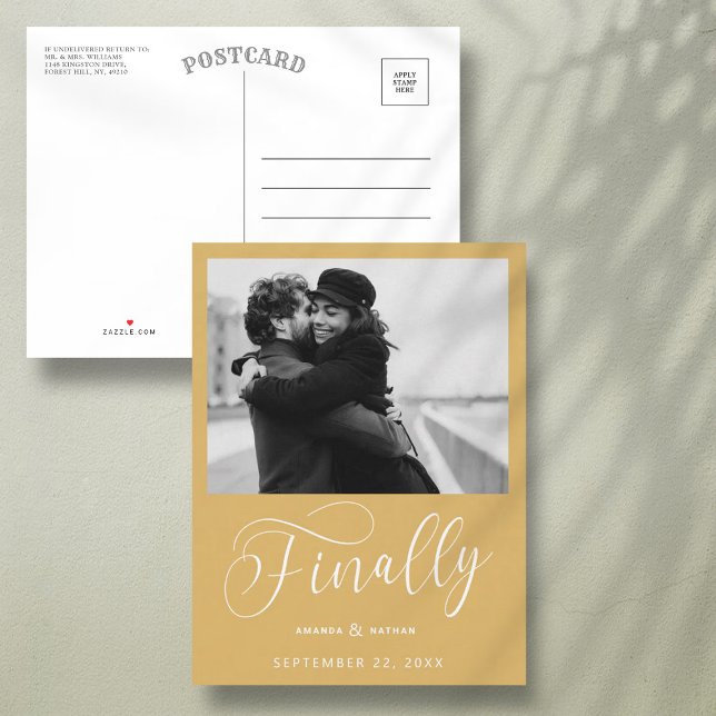 Finally Minimalist Wedding Photo Save the Date Announcement Postcard (Creator Uploaded)