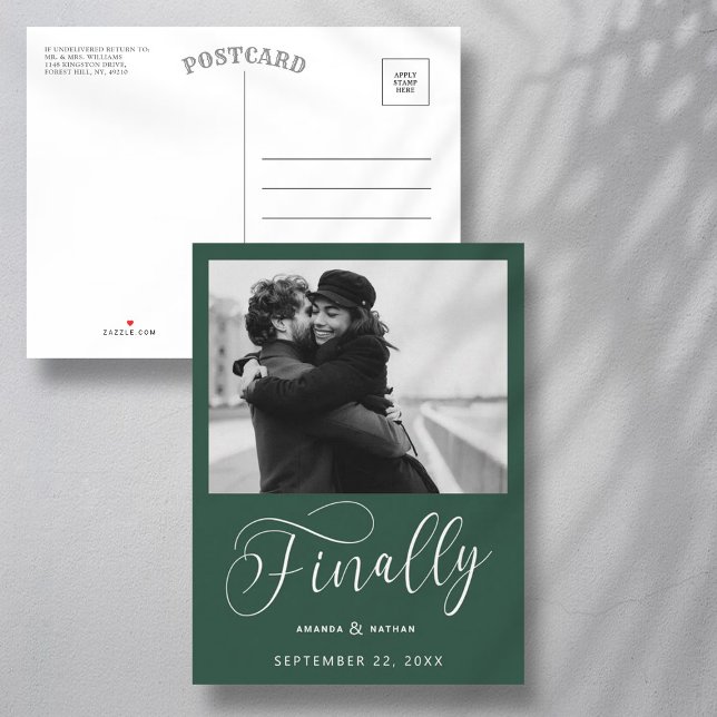 Finally Minimalist Wedding Photo Save the Date Announcement Postcard (Creator Uploaded)