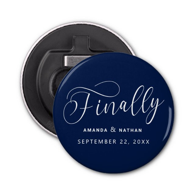 Finally Minimalist Wedding Save the Date Bottle Opener (Front)