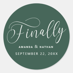 Finally Minimalist Wedding Save the Date Classic Round Sticker
