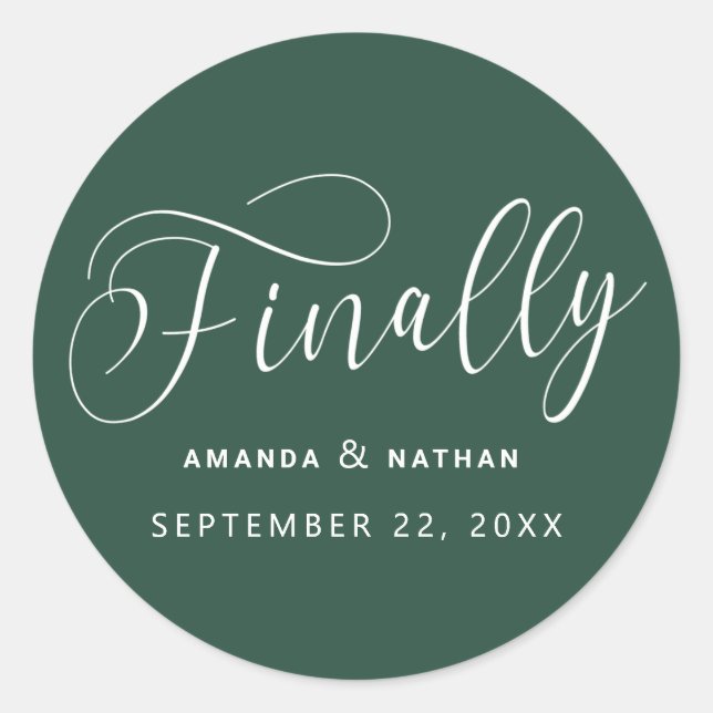 Finally Minimalist Wedding Save the Date Classic Round Sticker (Front)