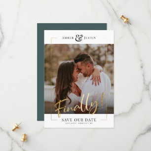 Finally!   Modern Gold Square Photo Elegant Fun Sa Save The Date