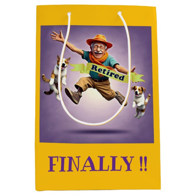 " FINALLY RETIRED " MEDIUM GIFT BAG (Front)