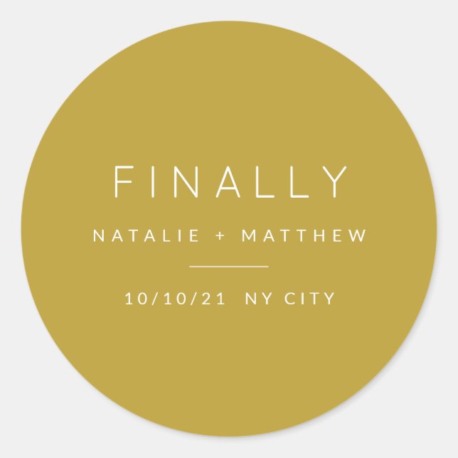 Finally, save the date classic round sticker (Front)