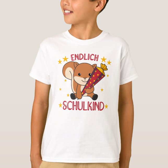 Finally Schoolchild Squirrel School Bag School T-Shirt (Front)