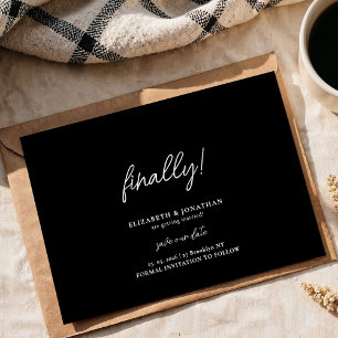 Finally Script Chic Black Wedding Save the Date