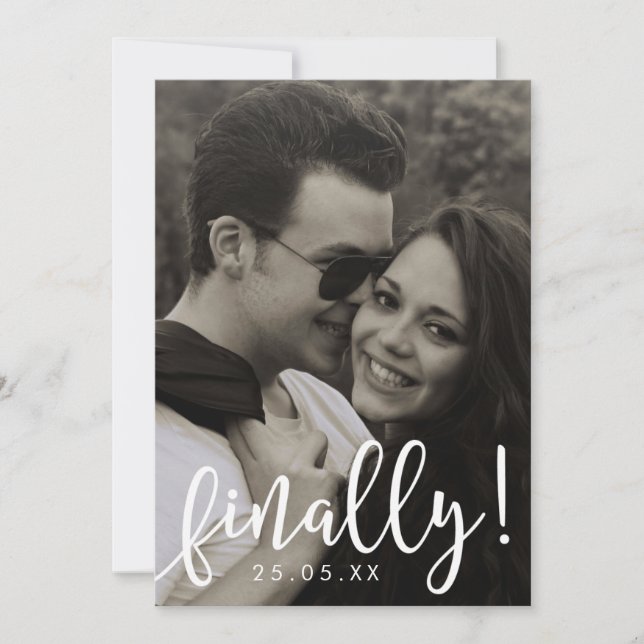 Finally Script Font Overlay Save the Date Card (Front)