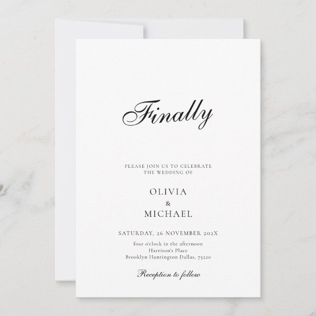 Finally Script Minimalist Wedding Invitation (Front)