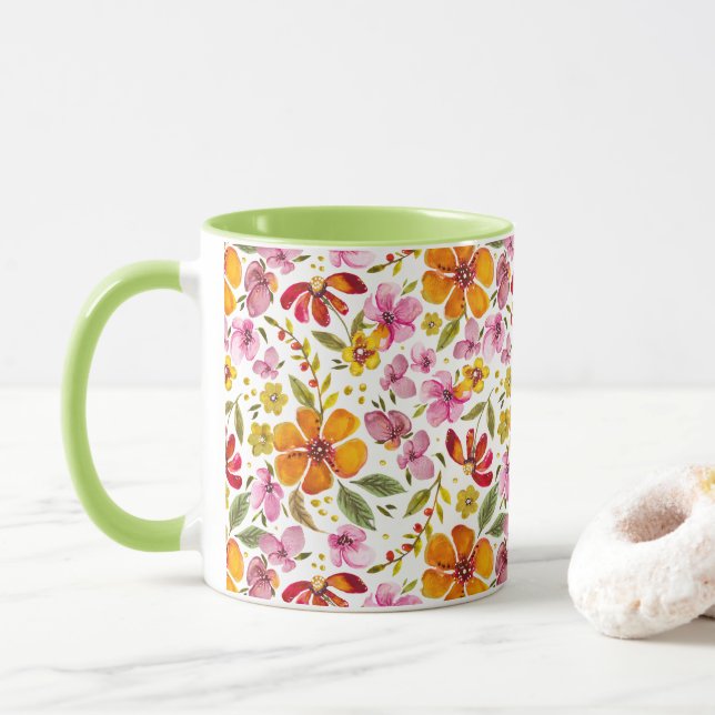 Finally Spring Watercolor Floral  Mug (With Donut)