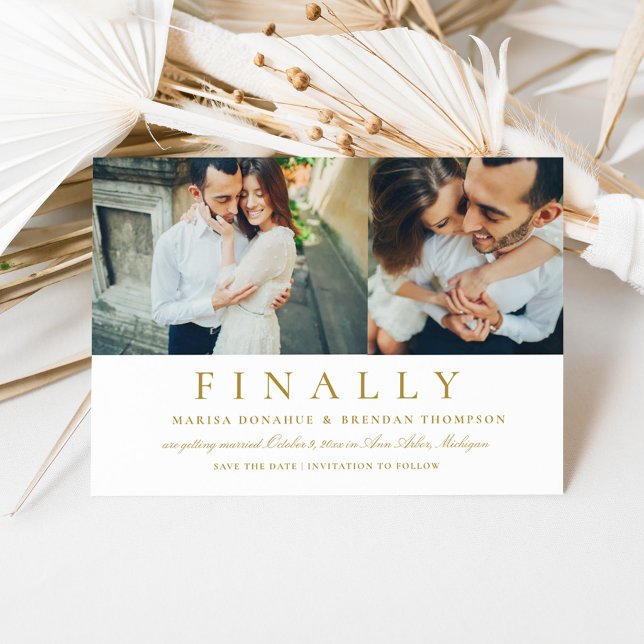 Finally Two Photo Antique Gold Funny Wedding Save The Date (Creator Uploaded)