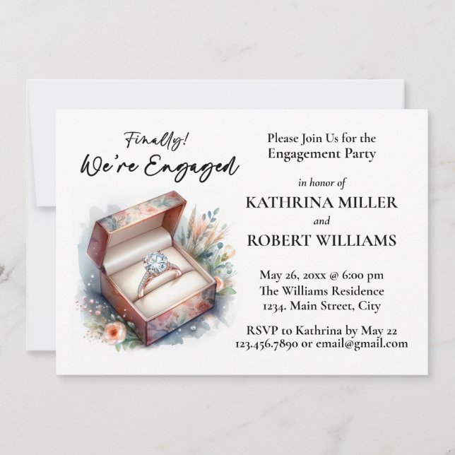 Finally! We're Engaged, Elegant Engagement Party Invitation (Front)