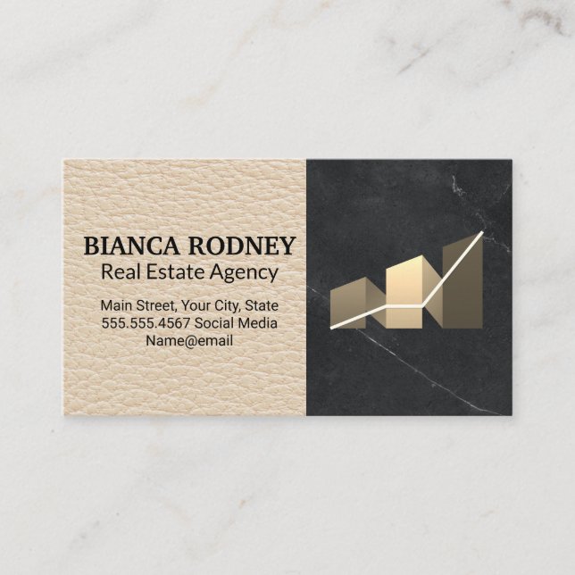 Finance Bar Graph | Marble | Leather Business Card (Front)
