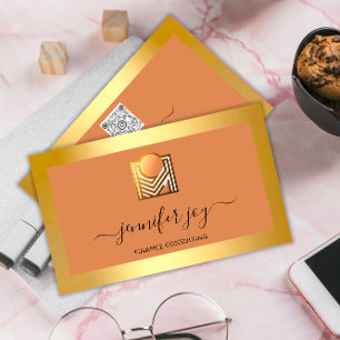 Finance Consulting Broker Gold Frame Logo QR Code Business Card