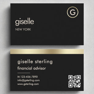 Financial Advisor Black QR Code Gold Foil Business Card
