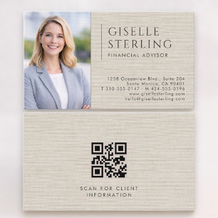 Financial Advisor Linen Photo QR Code Business Card