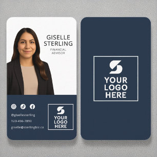 Financial Advisor Navy Blue Photo Logo Portrait Business Card