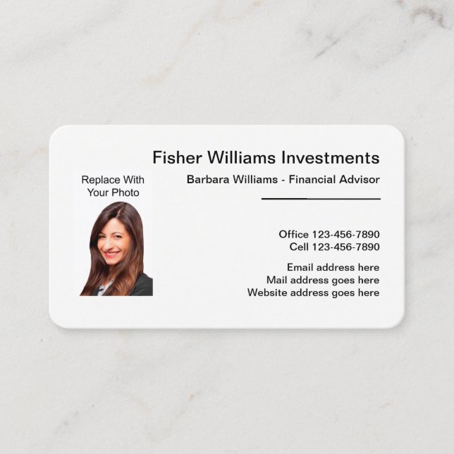 Financial Advisor Photo Business Cards Template (Front)