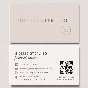 Financial Advisor QR Code Blush Pink Luxury  Business Card