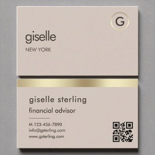 Financial Advisor QR Code Faux Gold Foil Monogram  Business Card