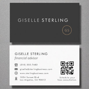 Financial Advisor QR Code Minimalist Luxury Black  Business Card