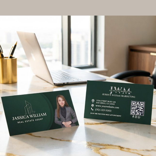 Financial Advisor QR Code Photo Green Calling Card (Creator Uploaded)