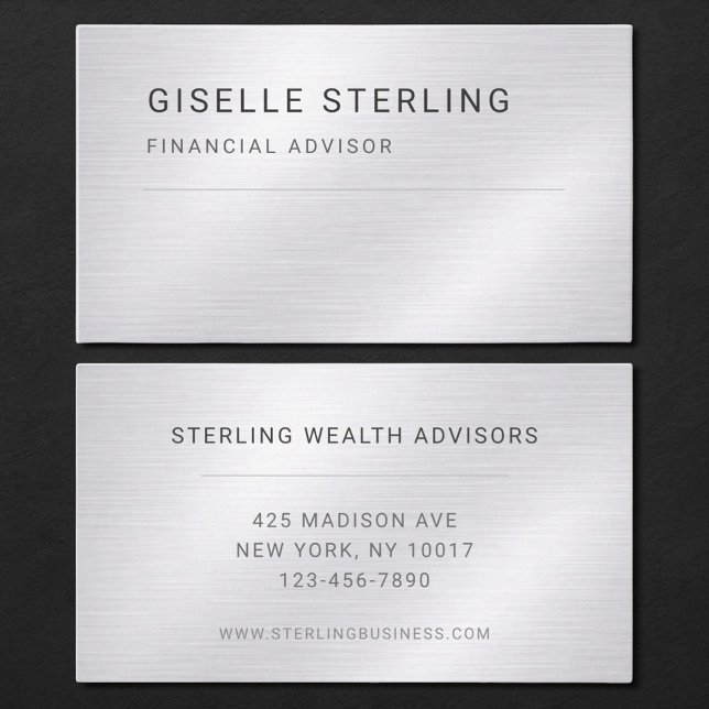Financial Advisor Silver Metallic Professional Business Card (Creator Uploaded)