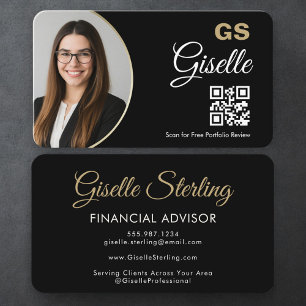 Financial Agent QR Code Photo Black Gold Business Card