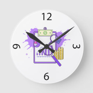 Financial Analysis Report Money Magnifying Glass Round Clock