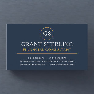 Financial Consultant Navy Blue Gold Luxury Business Card
