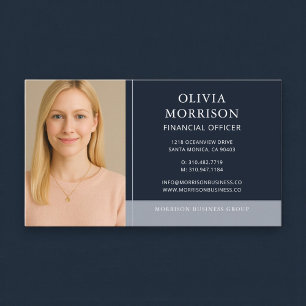 Financial Officer Photo Navy Blue Business Card